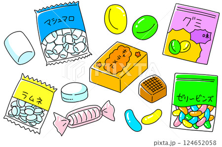 ゆるめシンプル市販お菓子セット　ベタ塗り 124652058