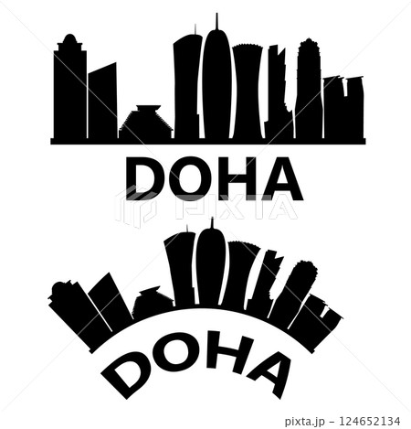 Doha Qatar skyline silhouette. Doha skyline sign. Doha city landscape city design. flat style. Doha Qatar skyline silhouette. Doha skyline sign. Doha city landscape city design. flat style. 124652134