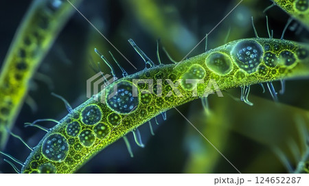 Close up image of a bacterium showing cellular structure and details under microscope 124652287