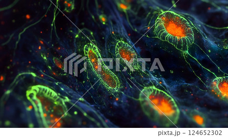 Close-up image of a biological cell structure showcasing organelles and cellular components Close-up image of a biological cell structure showcasing organelles and cellular components 124652302