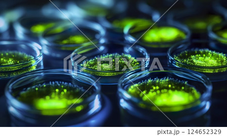 Green Under Microscope Close up image of green cells under microscope...のイラスト素材 [124652329 ...