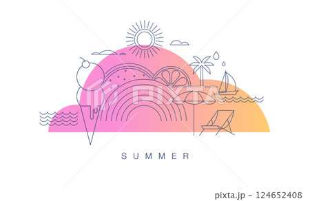 Minimalist summer concept design with color gradient. Linear simple, modern style. Summer background Minimalist summer concept design with color gradient. Linear simple, modern style. Summer background 124652408