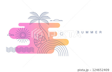 Minimalist summer concept design with color gradient. Linear simple, modern style. Summer background Minimalist summer concept design with color gradient. Linear simple, modern style. Summer background 124652409