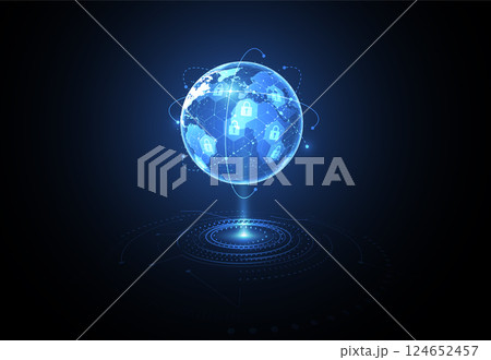 Global network with Premium security connection. Digital concept of global business protect system. Vector Illustration 124652457
