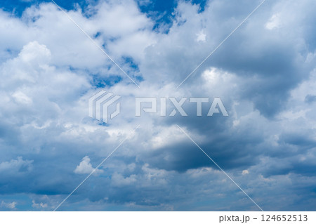Blue Sky with White Clouds, Sunny Cloudy Sky Texture Background, Fluffy Clouds Pattern, Sunny Cumulus Blue Sky with White Clouds, Sunny Cloudy Sky Texture Background, Fluffy Clouds Pattern, Sunny Cumulus 124652513