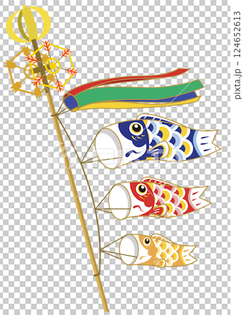 父母和孩子鯉魚旗精力充沛地遊動的插圖兒童節 124652613