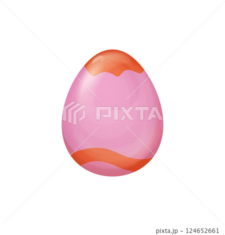 Pink and Yellow Easter Egg Vector with Abstract Wavy Pattern on a Smooth Surface isolated on white, Elegant Spring Holiday Design for Decorations and Creative Projects 124652661