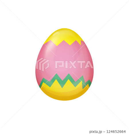 Pink and Yellow Easter Egg Vector with Abstract Wavy Pattern on a Smooth Surface isolated on white, Elegant Spring Holiday Design for Decorations and Creative Projects Pink and Yellow Easter Egg Vector with Abstract Wavy Pattern on a Smooth Surface isolated on white, Elegant Spring Holiday Design for Decorations and Creative Projects 124652664
