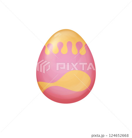 Pink and Yellow Easter Egg Vector with Abstract Wavy Pattern on a Smooth Surface isolated on white, Elegant Spring Holiday Design for Decorations and Creative Projects Pink and Yellow Easter Egg Vector with Abstract Wavy Pattern on a Smooth Surface isolated on white, Elegant Spring Holiday Design for Decorations and Creative Projects 124652668