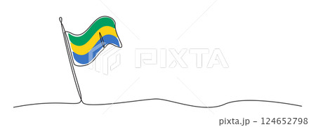 Single line Gabon flag, one line Gabon symbol, green, yellow and blue national emblem 124652798