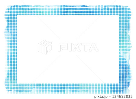 水彩の青色水色緑色　チェック柄のフレーム 124652833