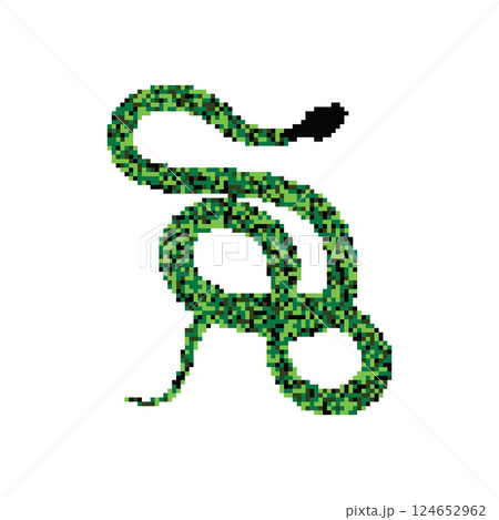 Pixel snake icon, 8 bit viper symbol, retro style computing serpent sign, simple snake silhouette 124652962