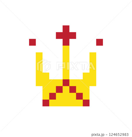 Pixel art crown, 8 bit king icon, retro style queen symbol, minimalist princess tiara mosaic 124652983