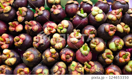 Mangosteen in a supermarket local market bunch of mangosteen ready to eat 124653350
