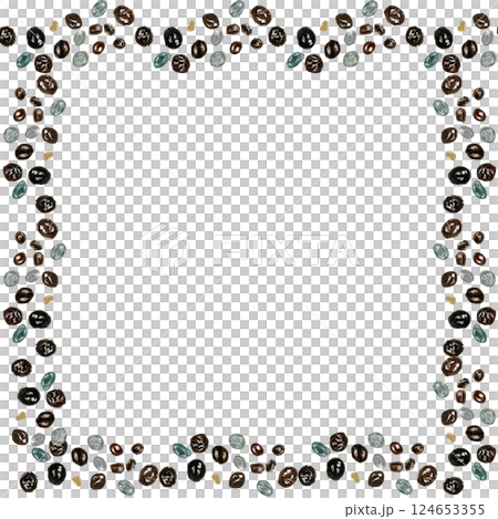 Papaya seeds watercolor illustration square frame isolated on white. Hand-painted tropical fruit clip art is perfect for culinary designs, labels, prints, cards, packages and menu. Textured 124653355