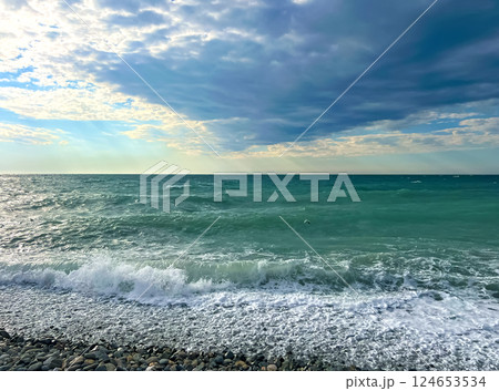 Black Sea in autumn in Sochi 124653534