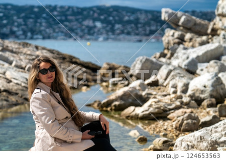 woman portrait in Cap D'Antibes, Cote D'Azure, France 124653563