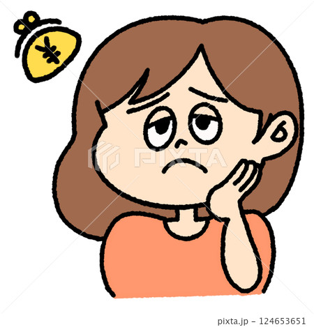 お金のことで困った女性のイラスト 124653651