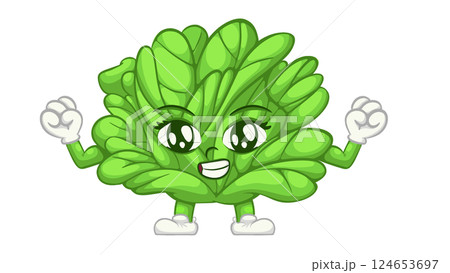Excited Cartoon Lettuce Character with Happy Expression. 124653697