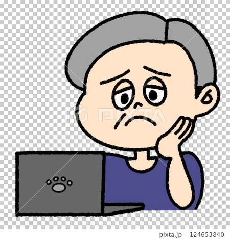 Illustration of an old man having trouble with a computer Illustration of an old man having trouble with a computer 124653840