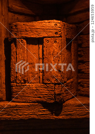 Handmade rustic crate illuminated by warm glow Handmade rustic crate illuminated by warm glow 124653959