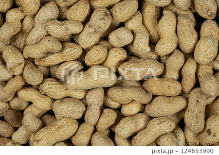 Whole Raw Peanuts in Shell Close-Up Top View Whole Raw Peanuts in Shell Close-Up Top View 124653990