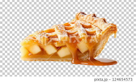 Freshly Baked Golden Apple Tart with Flaky Pastry Crust and Caramel Drizzle 124654573