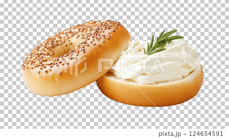 Delicious Sesame Seed Bagel with Creamy Cream Cheese Topping Delicious Sesame Seed Bagel with Creamy Cream Cheese Topping 124654591