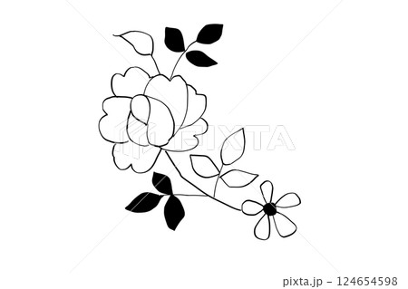 シンプルな花の線画イラスト　黒　ベクター 124654598