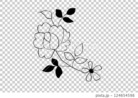 シンプルな花の線画イラスト　黒　ベクター 124654598