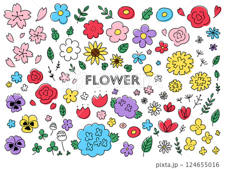 花の手描きイラストセット 124655016