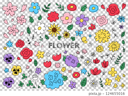花の手描きイラストセット 124655016