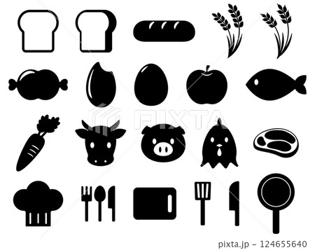 食のアイコン21種セット モノトーン 食のアイコン21種セット モノトーン 124655640