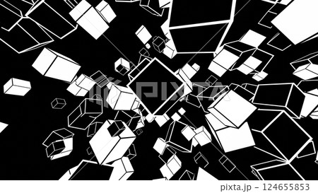 VJ アブストラクト キューブ 白黒 パーティクル シンプル [別Verあり] 124655853
