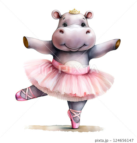 かわいいバレリーナのカバのぬいぐるみ 124656147