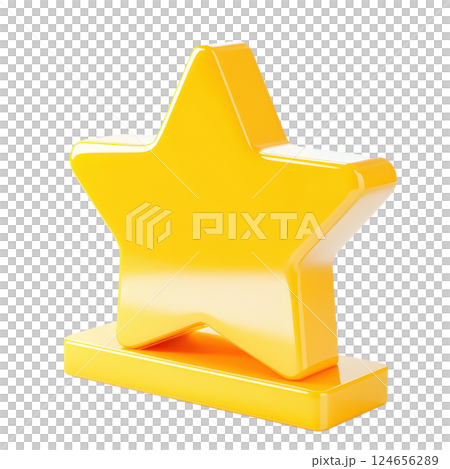 Vibrant Yellow 3D Star Graphic Icon on Plain White Studio Background  Minimalist Geometric Shape Design Shiny Glossy Decor Element Computer Digital 124656289
