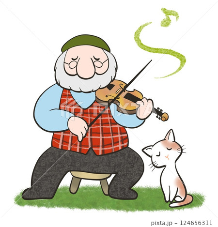 バイオリンを弾くおじいさんのイラスト 124656311