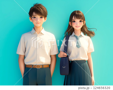 高校生男女の3Dイラスト 高校生男女の3Dイラスト 124656320