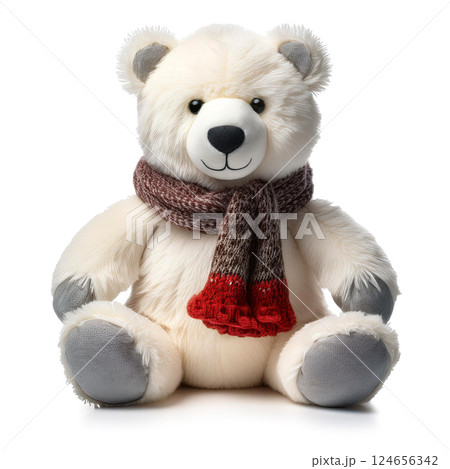 マフラーをしているかわいい白熊のぬいぐるみ 124656342