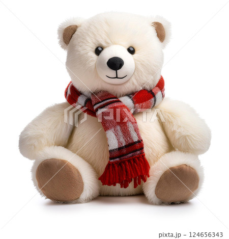 マフラーをしているかわいい白熊のぬいぐるみ 124656343