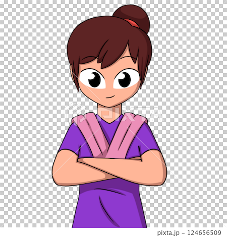 Cartoon Woman with Arms Crossed and Hair Bun. Character Portrait Illustration Cartoon Woman with Arms Crossed and Hair Bun. Character Portrait Illustration 124656509