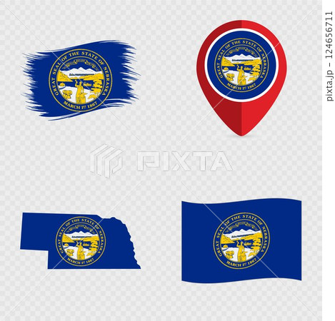 Nebraska State Flag Icon Set. 124656711