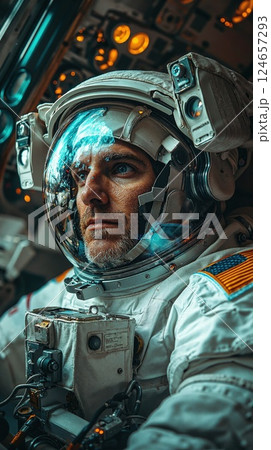 Intrepid astronaut in spacecraft cockpit: exploration, discovery, and innovation in the final frontier 124657293