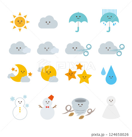 かわいい天気のアイコンのイラストセット 124658026