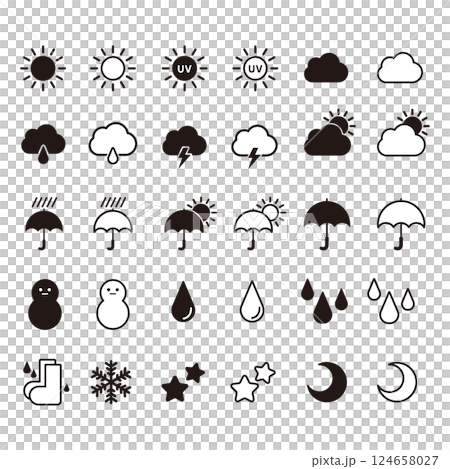 白黒の天気のアイコンのイラストセット 124658027