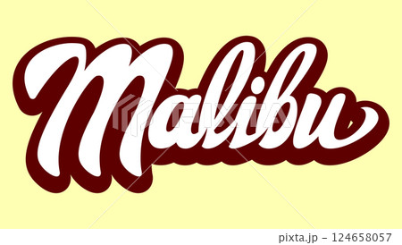 Stylish Retro Malibu Logo Design with Bold Script Typography and Vintage Color Scheme 124658057