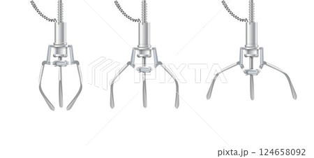 Gripper arm. Slot machine elevator machine for getting toys and prizes. Mechanical gripper tentacles. Vector 124658092