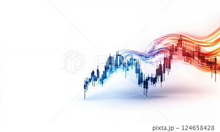 Abstract Financial Chart Flowing from Blue to Red on White Background 124658428