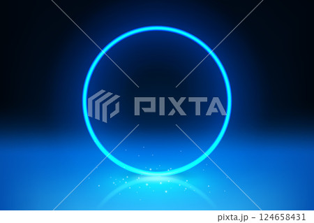 Abstract Blue Ring Glowing Effect on Dark Background, Vector Illustration 124658431