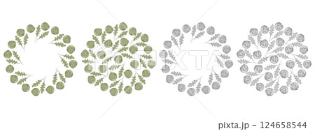 Arugula leaves Brussels sprout heads Circular Frame border Copy space Round Background Texture Set 4 Arugula leaves Brussels sprout heads Circular Frame border Copy space Round Background Texture Set 4 124658544